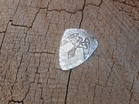 sterling silver  guitar pick - playable with norse mythology raven