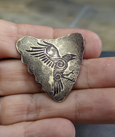 bronze raven shark tooth guitar pick - playable