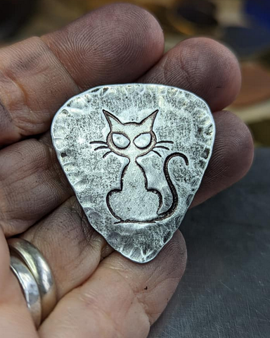 Sterling silver halloween cat guitar pick - playable