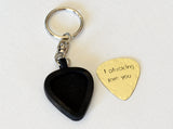 I plucking love you brass guitar pick keychain in Silicon Holder