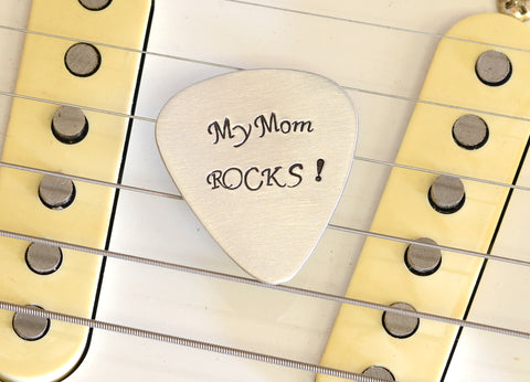 My Mom Rocks Guitar Pick for a Rocking Mom Handmade from Aluminum