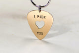 Bronze Guitar Pick Key Chain I Pick You with Heart Cut Out