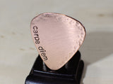 Carpe diem handmade copper guitar pick with hammered texture