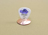 Disc guitar pick stand rocking out in copper