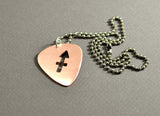 Copper guitar pick necklace with zodiac sign