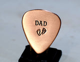 Copper Guitar Pick for a Dad to Be or Fathers Day Stamped with Baby Feet