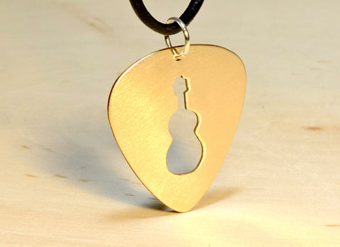 Guitar Pick Bronze Necklace with Guitar Cut Out
