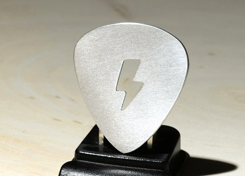 Lightening Bolt Guitar Pick Handmade from aluminum to Electrify Charge and Shock Your Music