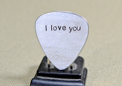 I love you guitar pick handmade in aluminum