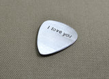 I love you guitar pick handmade in aluminum