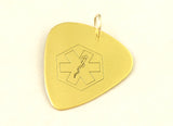 Brass Medical Alert Guitar Pick with Personalized Alerts and Allergies