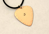 Copper Guitar Pick Necklace with Hammered Texture and Music Note