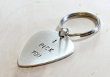 Guitar Pick Key Chain I Pick You in Sterling Silver