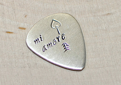 Sterling silver Mi Amore Guitar Pick for Valentines Day
