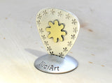 Flower Power Sterling Silver Guitar Pick with Brass Flower