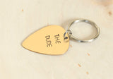 Personalized Bronze Guitar Pick Keychain Custom Stamped and Engraved