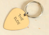 Personalized Bronze Guitar Pick Keychain Custom Stamped and Engraved