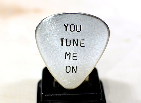 Guitar Pick with You Tune Me On Handmade in Sterling Silver