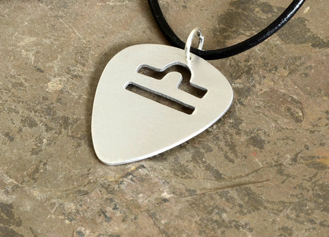 Aluminum guitar pick necklace with personalized zodiac cut out