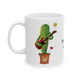 Cactus coffee mug with guitar playing Saguaro and You Pricking Rock - my original drawing