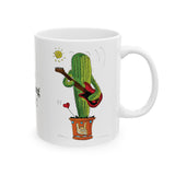 Cactus coffee mug with guitar playing Saguaro and You Pricking Rock - my original drawing