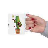 Cactus coffee mug with guitar playing Saguaro and You Pricking Rock - my original drawing