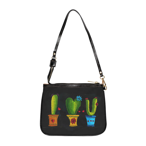 Cactus shoulder bag small - black with my own art
