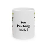 Cactus coffee mug with guitar playing Saguaro and You Pricking Rock - my original drawing