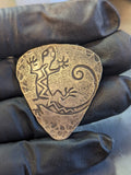 Bronze guitar pick with southwestern lizard - playable