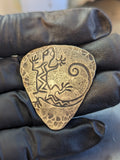 Bronze guitar pick with southwestern lizard - playable
