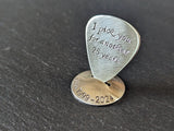 Sterling silver guitar pick with stand for 25th anniversary