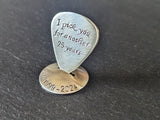 Sterling silver guitar pick with stand for 25th anniversary