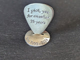 Sterling silver guitar pick with stand for 25th anniversary