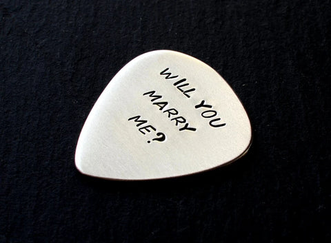 Will you marry me aluminum guitar pick - handmade and playable