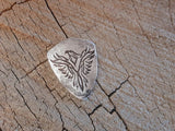 Silver aluminum guitar pick with Phoenix