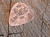 copper guitar pick with cactus - playable