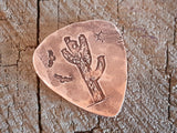 copper guitar pick with cactus - playable