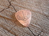 copper guitar pick with winged guitar - playable