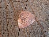copper guitar pick with winged guitar - playable