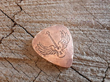 handmade copper guitar pick with winged guitar - playable