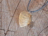 brass guitar pick necklace with snake head and small brass guitar charm