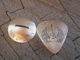 bronze memorial guitar pick with stand