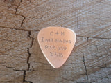 copper guitar pick - playable with your initials and date for 7th anniversary