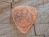 copper guitar pick - playable with 2 ravens