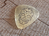 brass sugar skull guitar pick