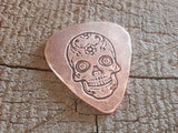 copper guitar pick - playable with sugar skull