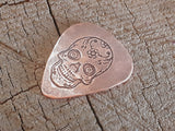 copper guitar pick - playable with sugar skull