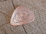 copper guitar pick - playable with sugar skull