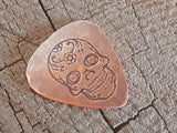 copper guitar pick - playable with sugar skull