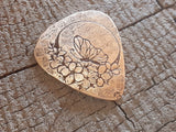 bronze guitar pick - playable with butterfly and moon